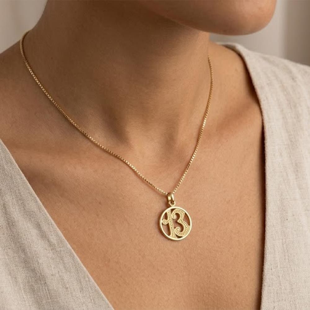 Ciondolo Portafortuna Numero Tredici in Oro Giallo 18 Kt