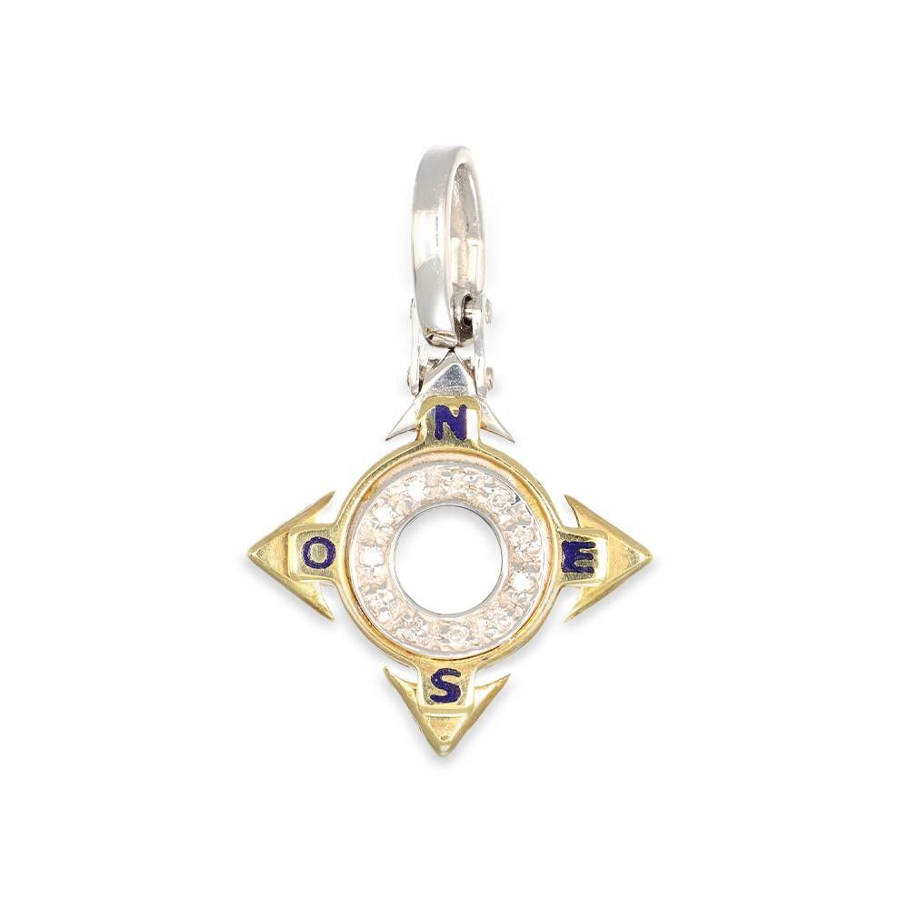 Ciondolo Punti Cardinali in Oro 18 Kt e Cubic Bianca