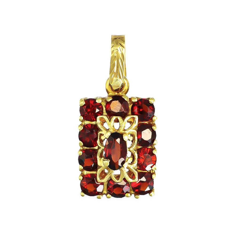 Ciondolo Quadrato in Oro Giallo 18 Kt e Cubic Rosso Rubino