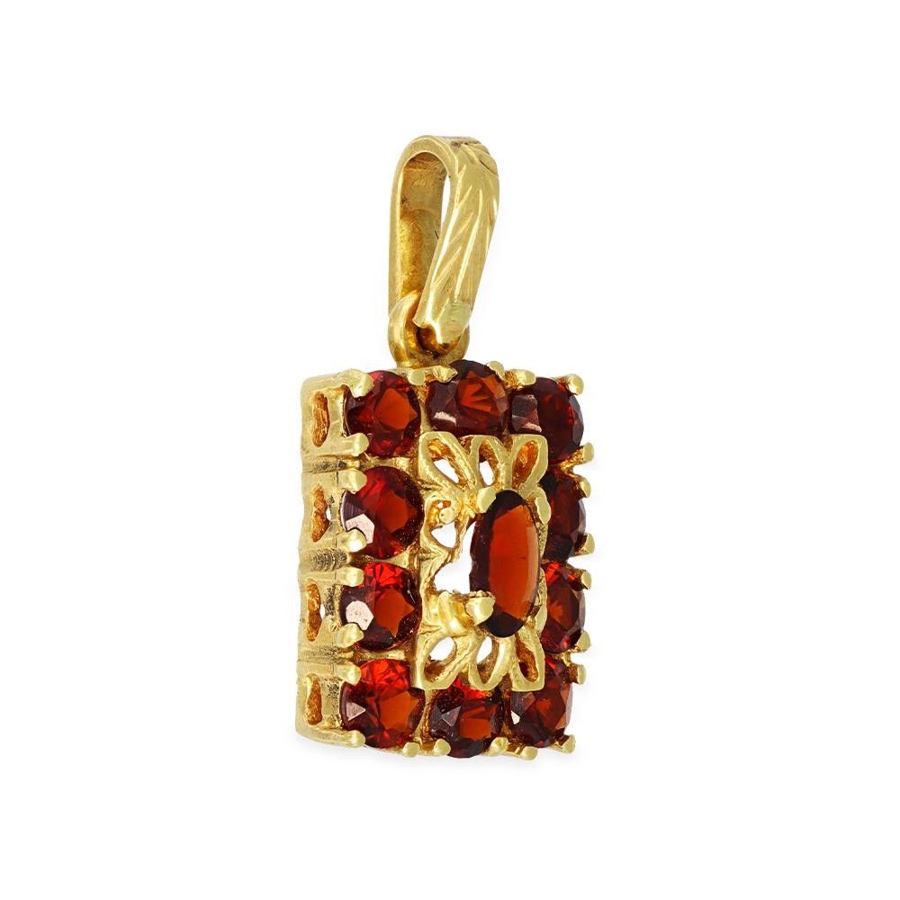 Ciondolo Quadrato in Oro Giallo 18 Kt e Cubic Rosso Rubino