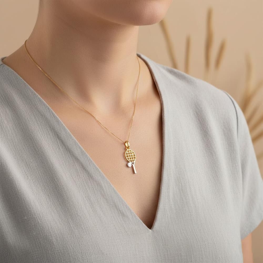 Ciondolo Racchetta da Tennis in Oro Giallo e Bianco 18 Kt