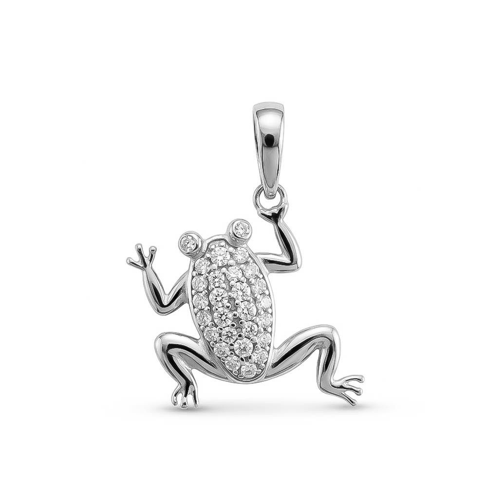 Ciondolo Rana in Oro Bianco 18 Kt e Cubic Bianca