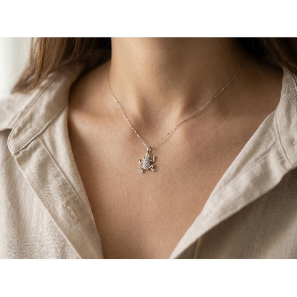 Ciondolo Rana in Oro Bianco 18 Kt e Cubic Bianca