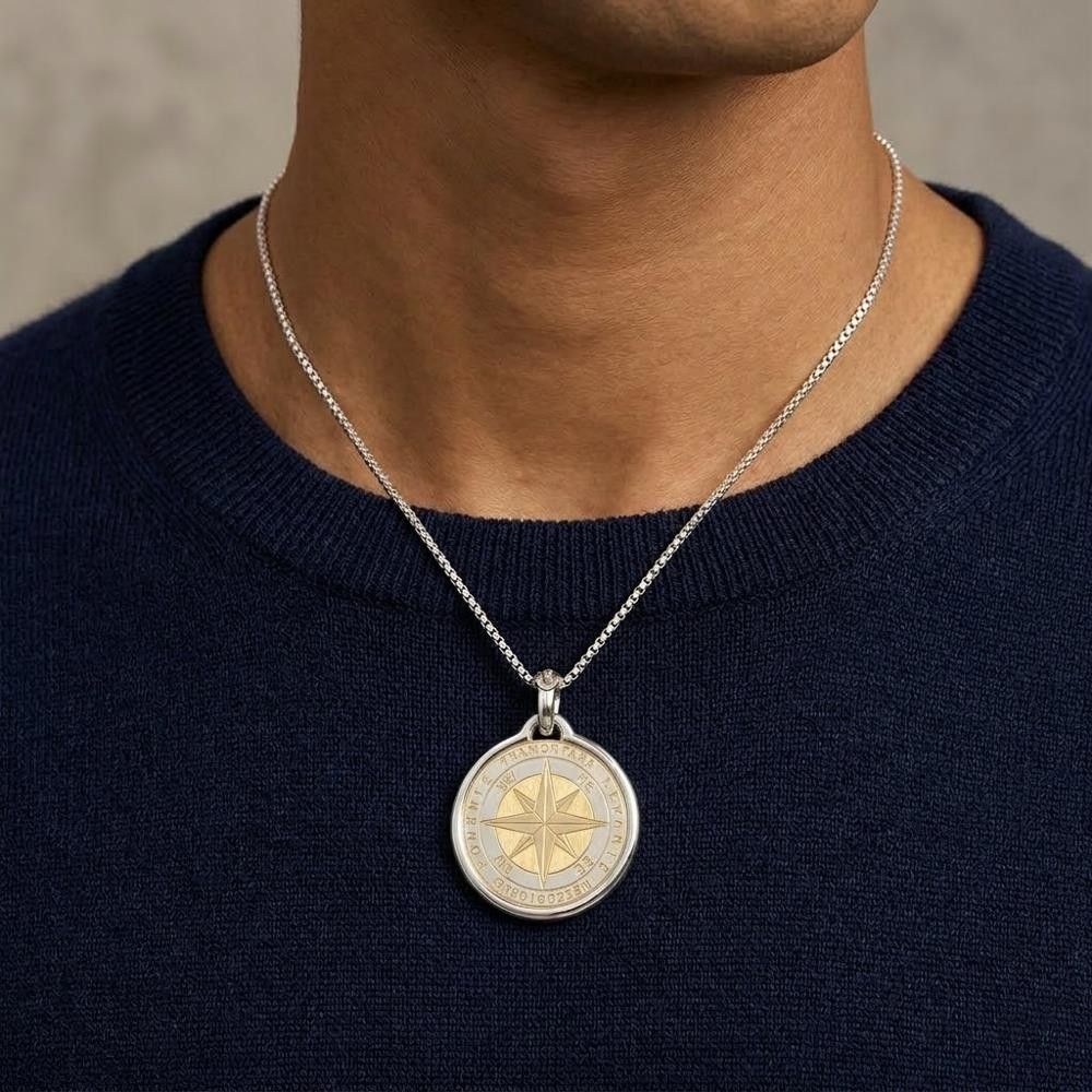 Ciondolo Rosa dei Venti In Oro Bianco 18 Kt