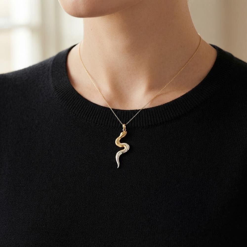 Ciondolo Serpente Bicolore in Oro Giallo e Bianco 18 Kt