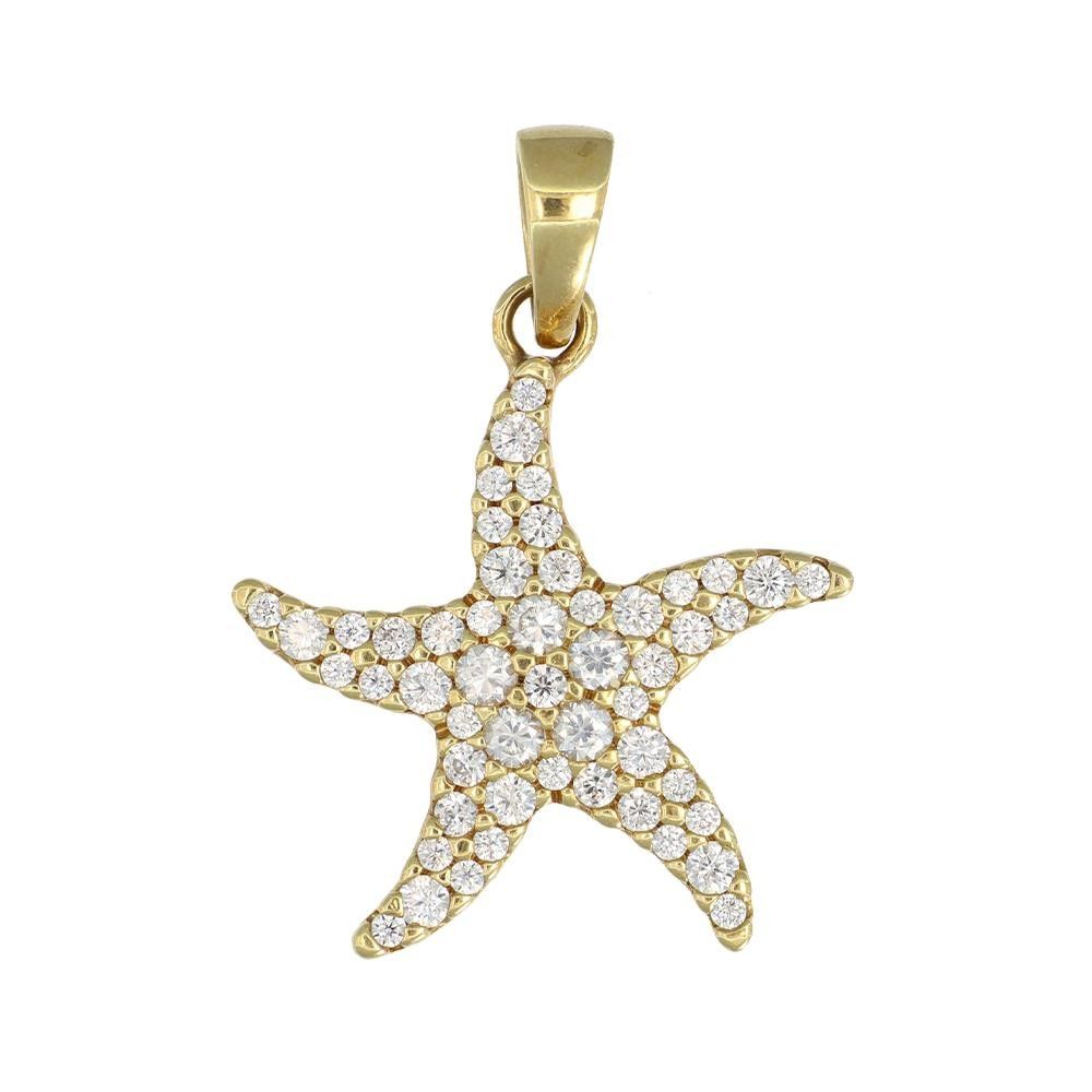 Ciondolo Stella Marina in Oro Giallo 18 Kt e Cubic Zirconia