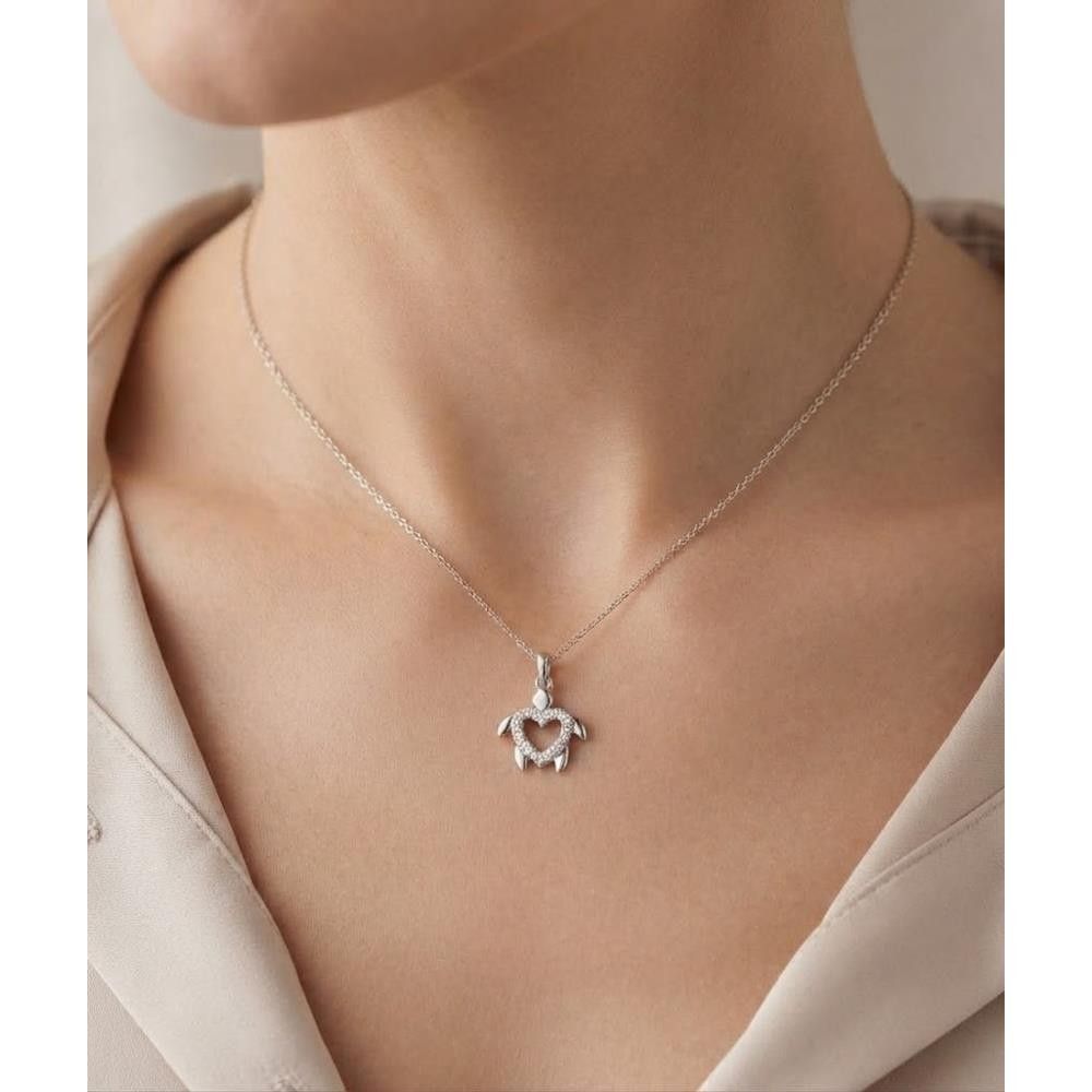 Ciondolo Tartaruga in Oro Bianco 18 Kt e Cubic Bianca