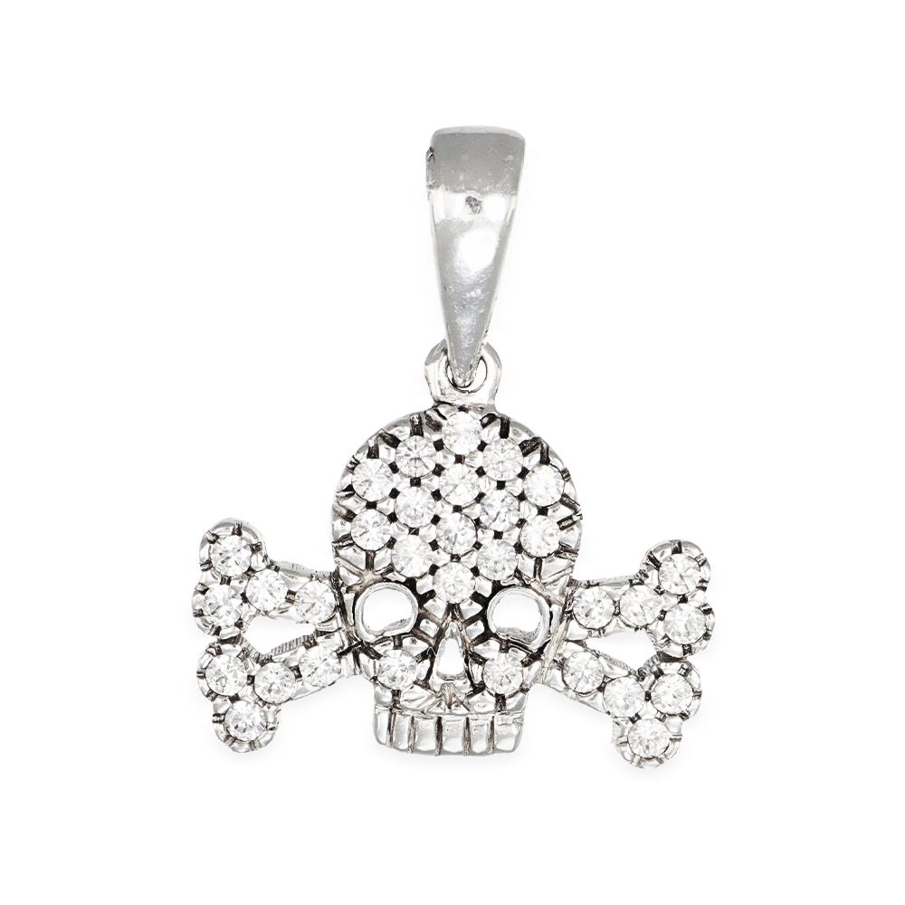 Ciondolo Teschio Pirati in Oro Bianco 18 kt e Cubic Bianca