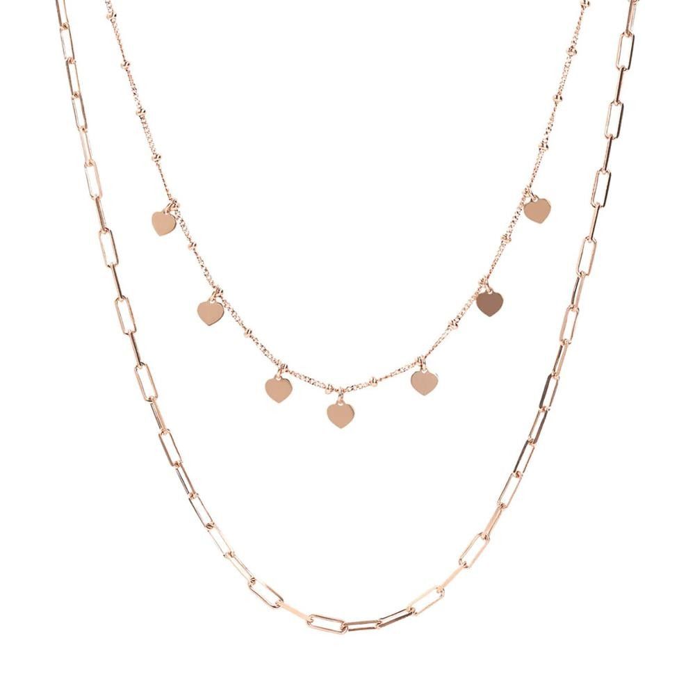 Collana Bronzallure a Due Fili con Catena e Cuori