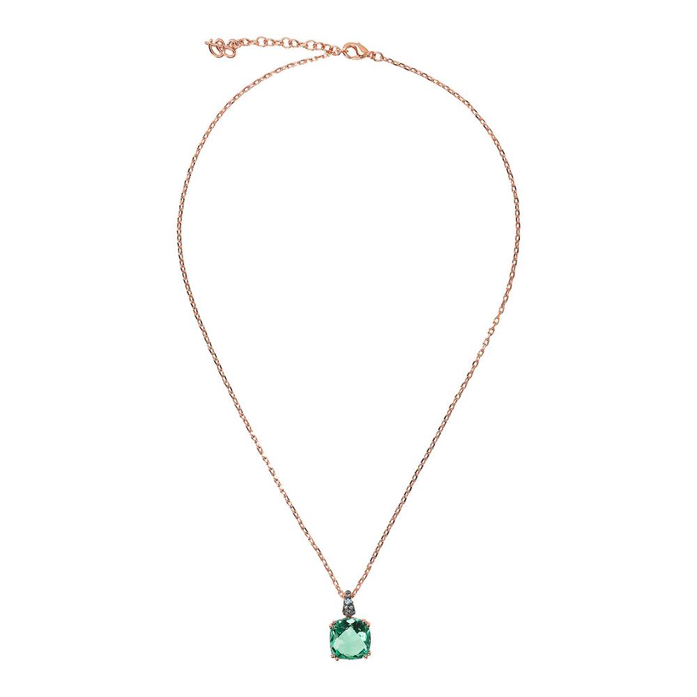 Collana Bronzallure Catena Rolo con Nano Cristallo Quadrato e Pavé