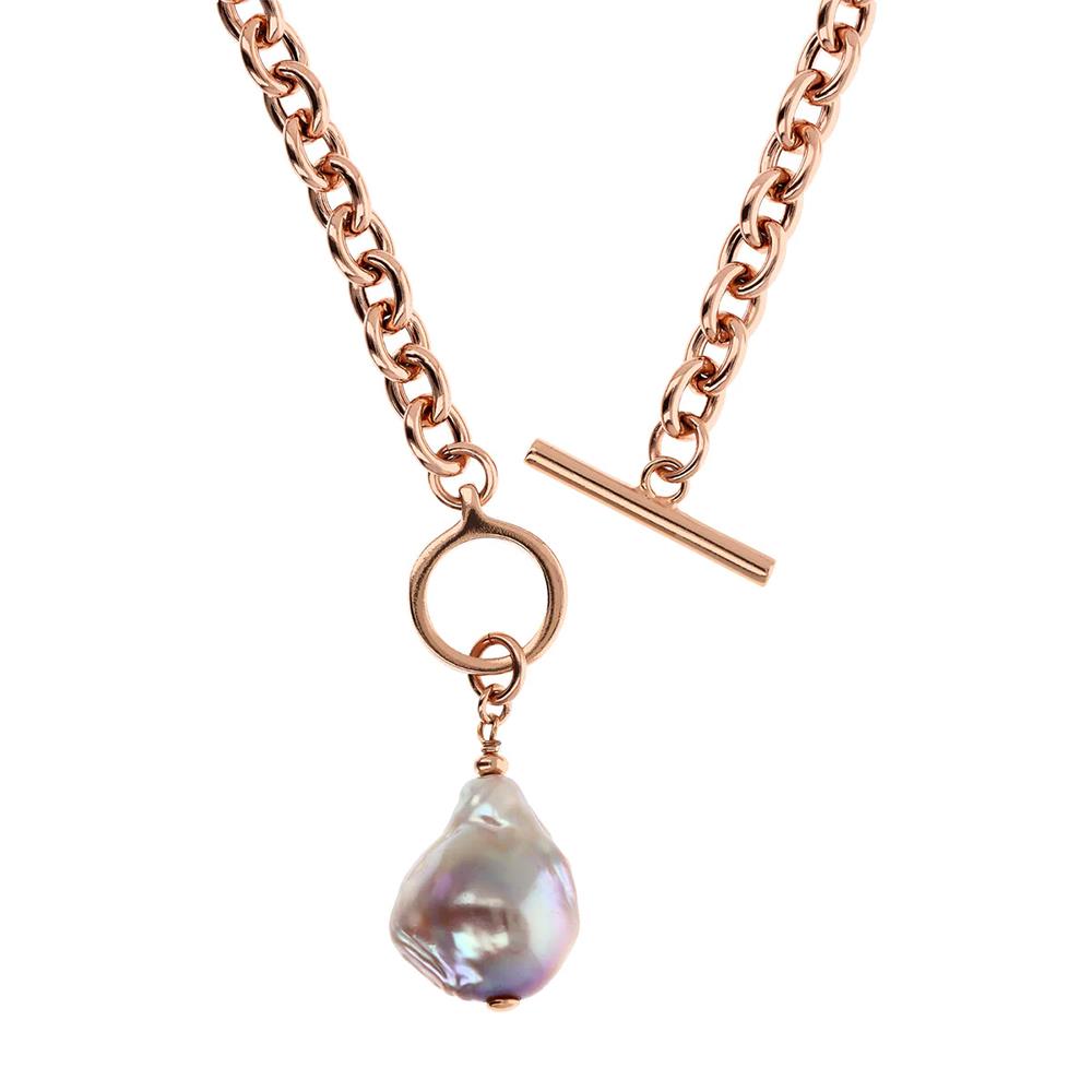 Collana Bronzallure Catena Rolo con Pendente in Perla Barocca d'Acqua Dolce Multicolore