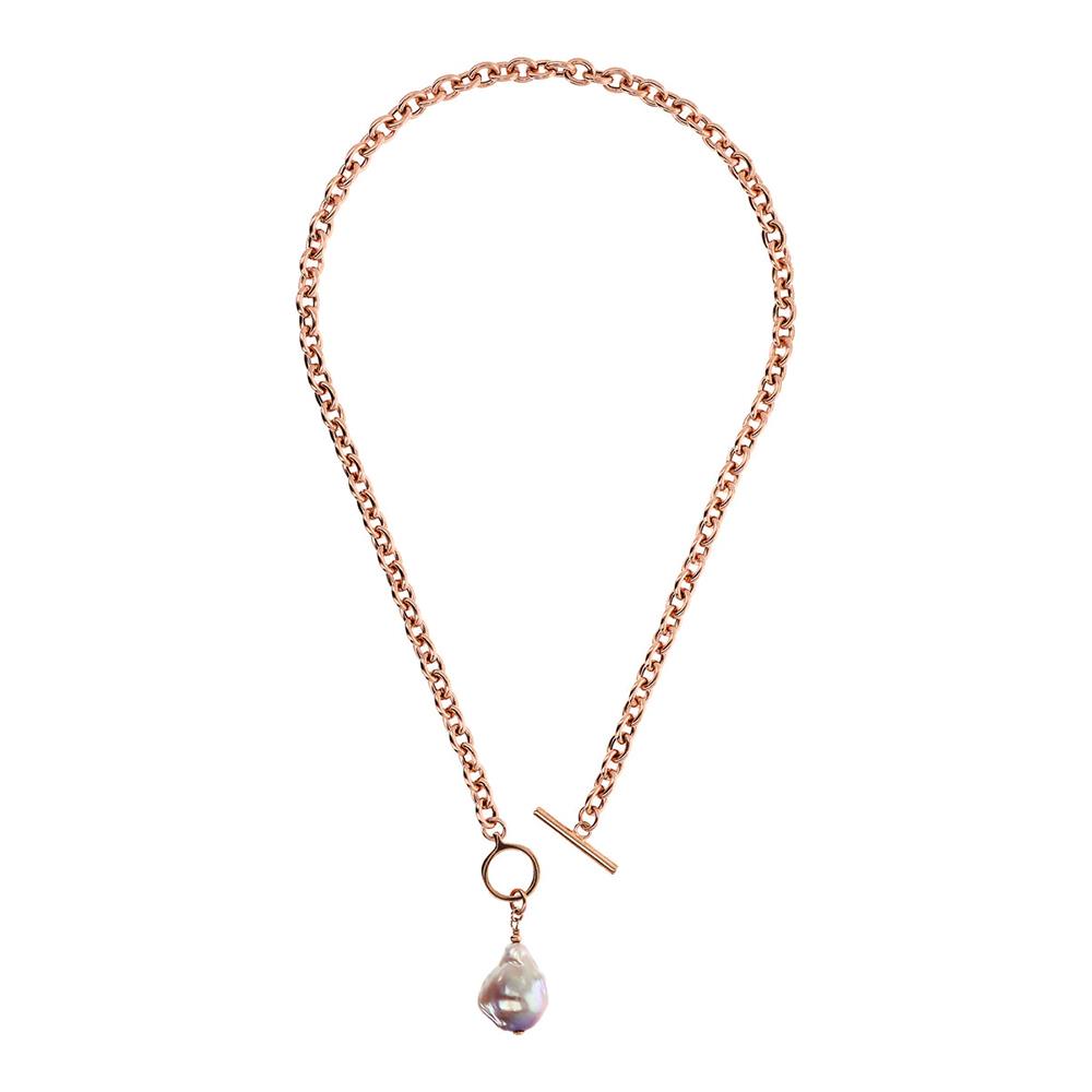 Collana Bronzallure Catena Rolo con Pendente in Perla Barocca d'Acqua Dolce Multicolore