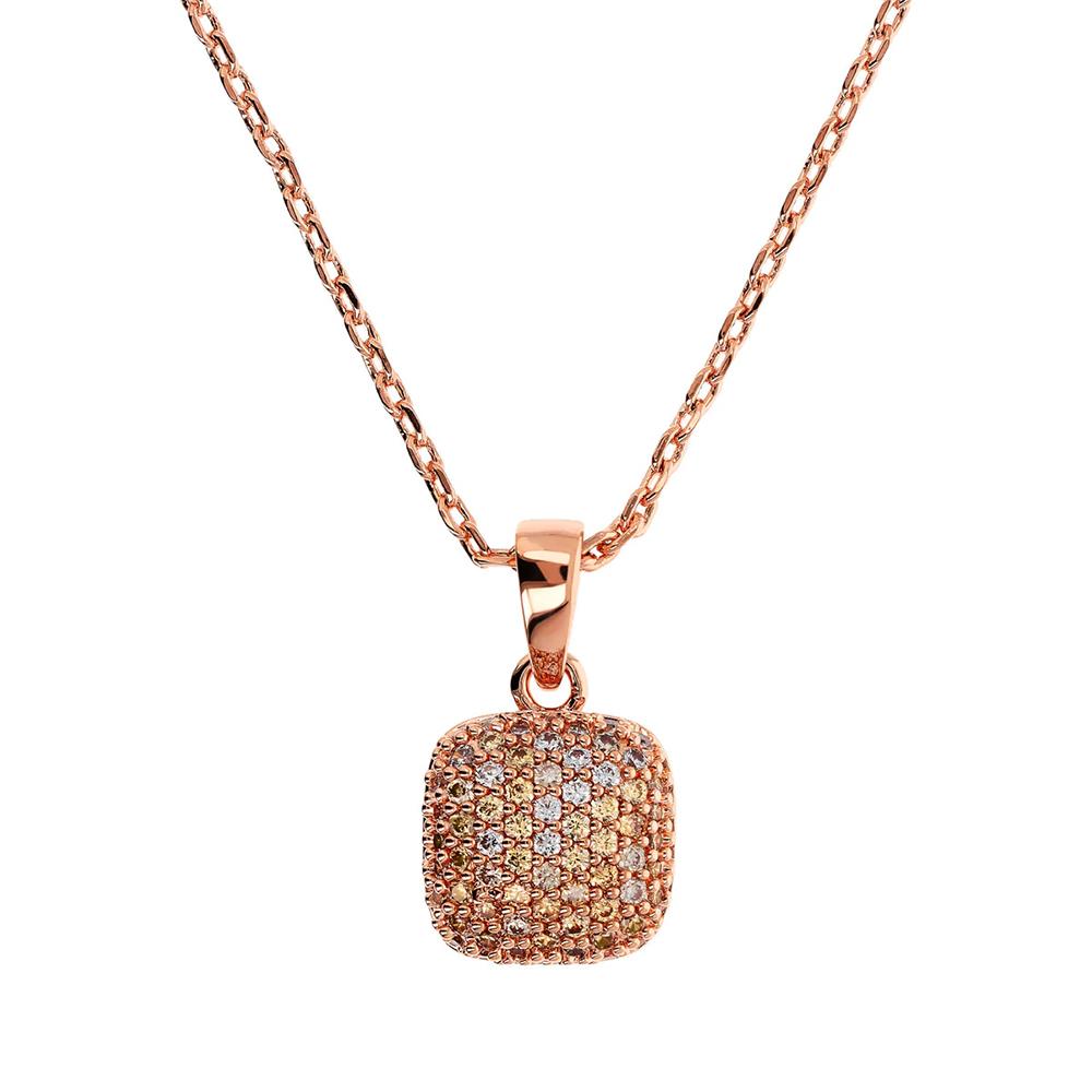 Collana Bronzallure Catena Rolo con Pendente Quadrato Pavé in Cubic Zirconia