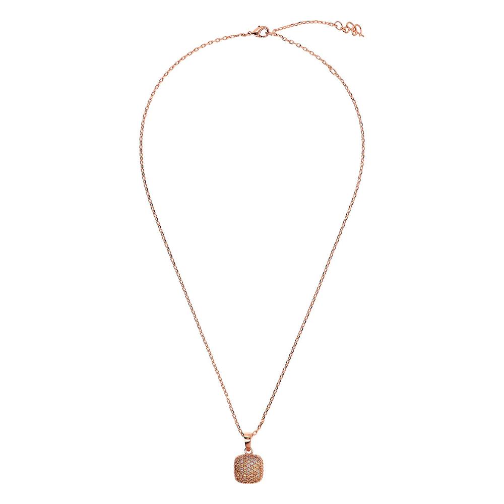 Collana Bronzallure Catena Rolo con Pendente Quadrato Pavé in Cubic Zirconia