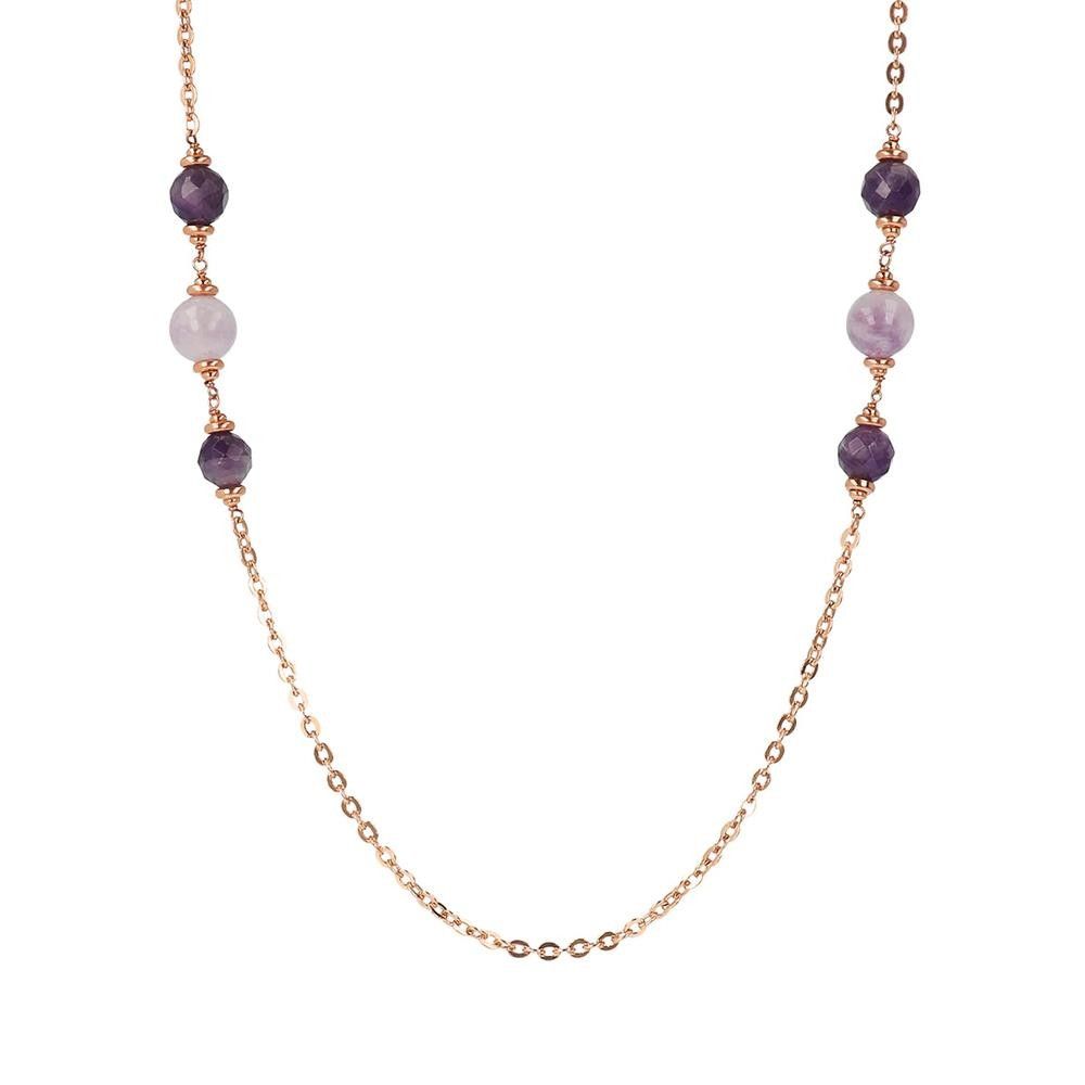 Collana Bronzallure Catena Rolo con Rondelle e Sfere in Ametista Viola