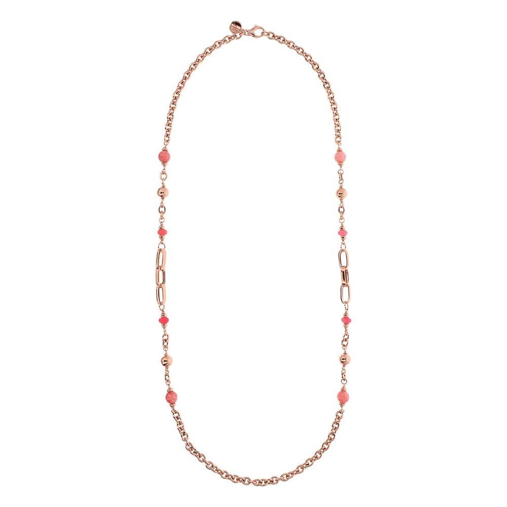 Collana Bronzallure Catena Rolo e Maglie Rettangolari con Sfere di Pietre Naturali Quarziti