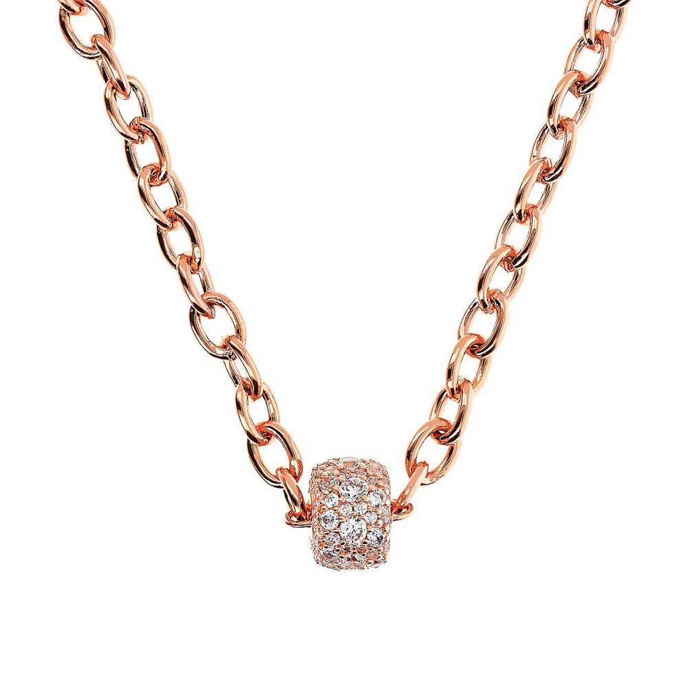 Collana Bronzallure Catena Rolo Ovale con Rondella in Pavé di Cubic Zironia