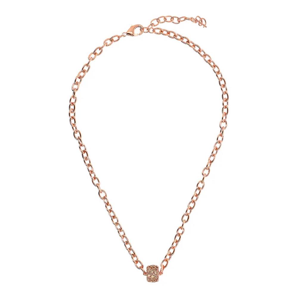 Collana Bronzallure Catena Rolo Ovale con Rondella in Pavé di Cubic Zironia