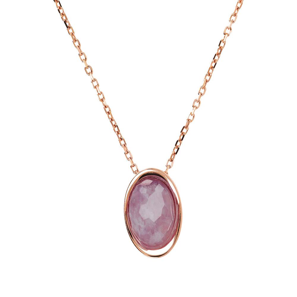 Collana Bronzallure Felicia Catena Forzatina con Pendente in Pietra Naturale Ovale