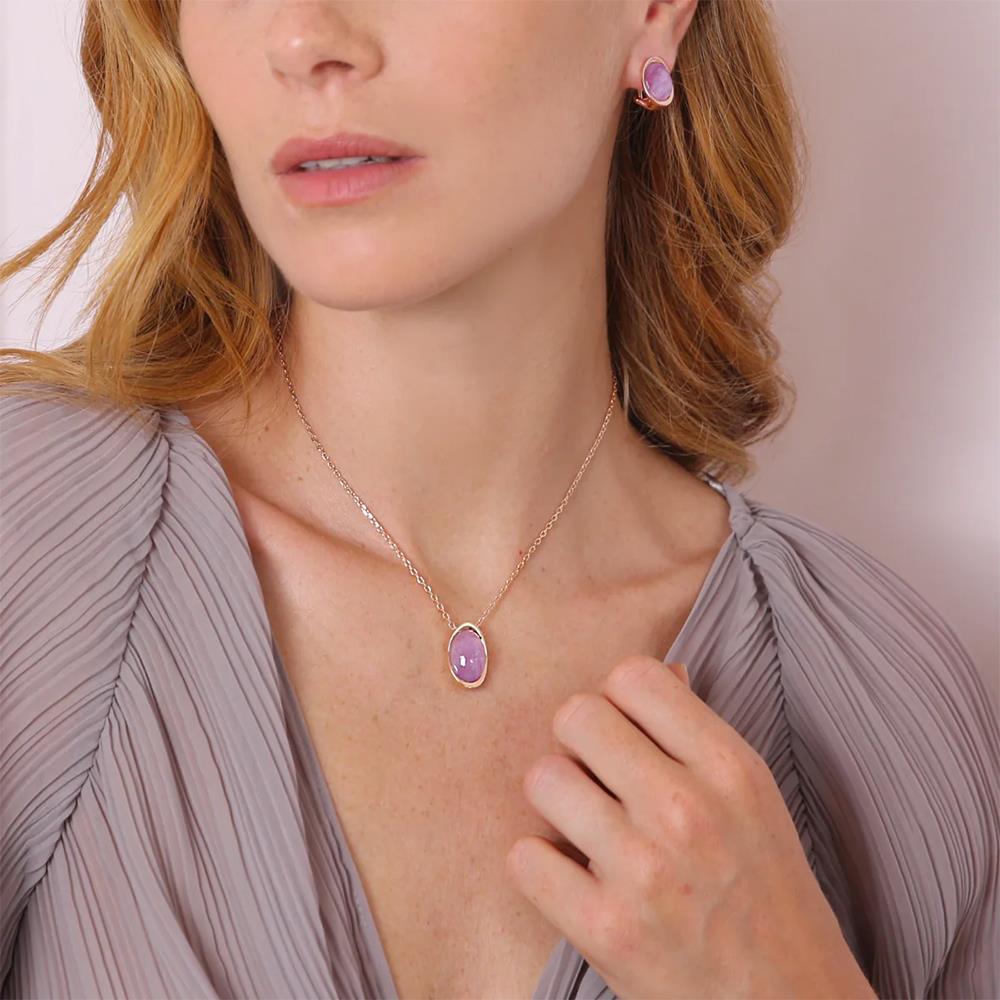 Collana Bronzallure Felicia Catena Forzatina con Pendente in Pietra Naturale Ovale
