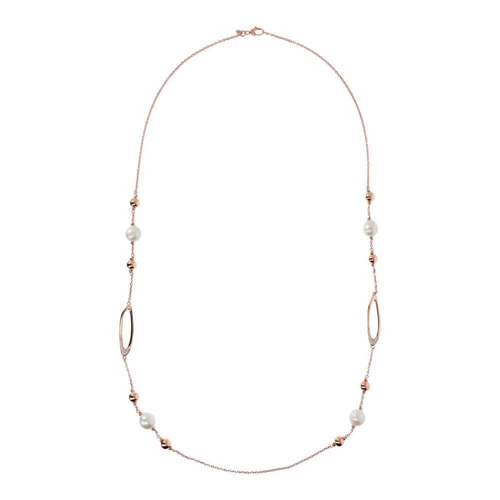 Collana Bronzallure Lunga Catena Rolo con Dettagli Ovali e Perle Coltivate d'Acqua Dolce