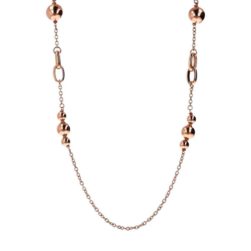 Collana Bronzallure Lunga con Maglie Ovali Intrecciate e Bead Lucide