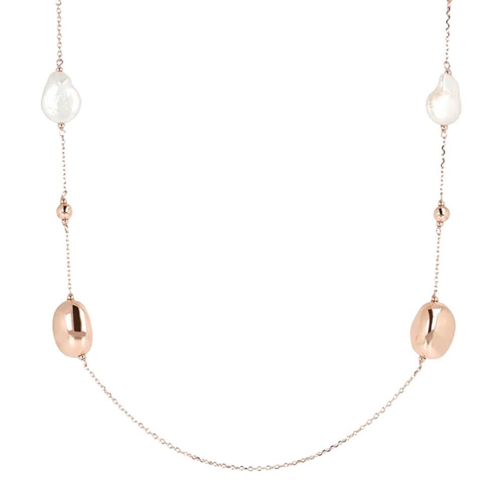 Collana Bronzallure Lunga con Pepite Lucide in Golden Rosé e Perle d'Acqua Dolce Ø 17 mm