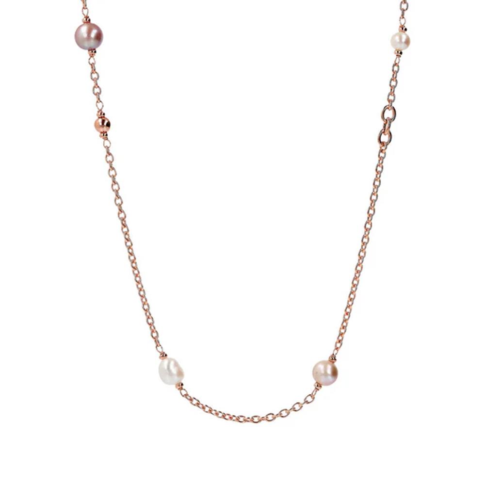 Collana Bronzallure Maxima Lunga Catena Rolo con Bead in Golden Rosé e Perle