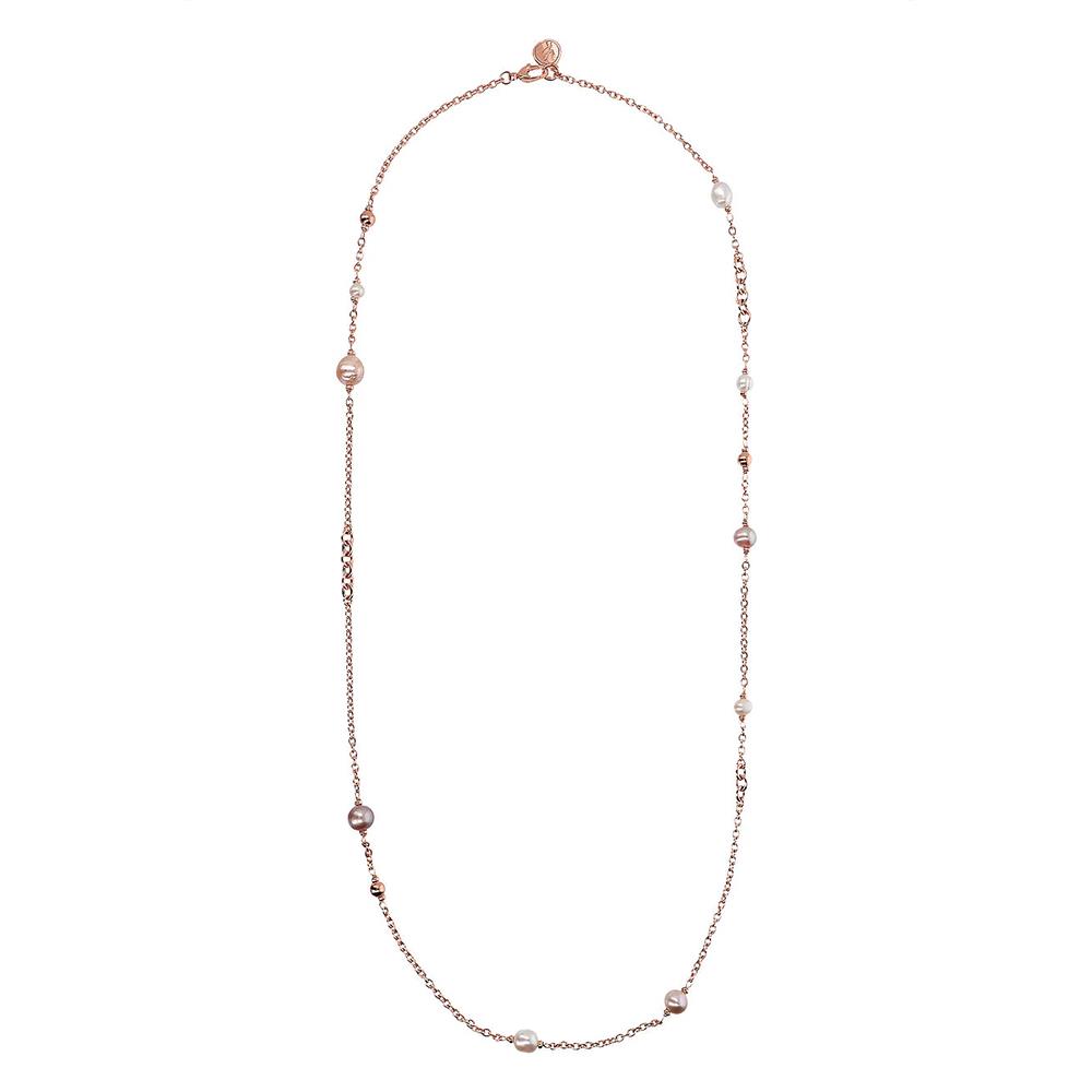 Collana Bronzallure Maxima Lunga Catena Rolo con Bead in Golden Rosé e Perle