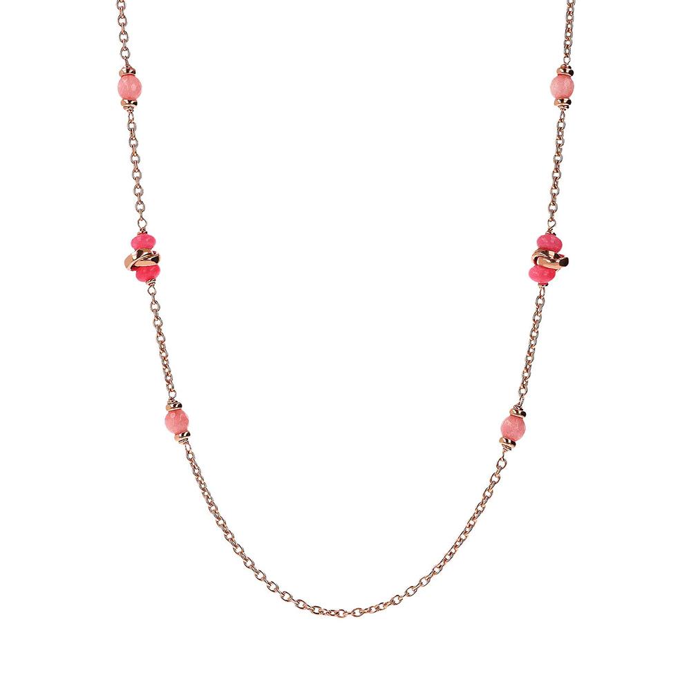 Collana Bronzallure Preziosa Lunga Catena Rolo con Maglie Intrecciate e Pietre Naturali