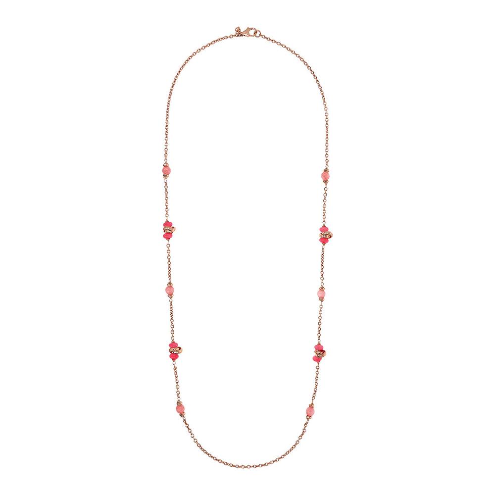 Collana Bronzallure Preziosa Lunga Catena Rolo con Maglie Intrecciate e Pietre Naturali