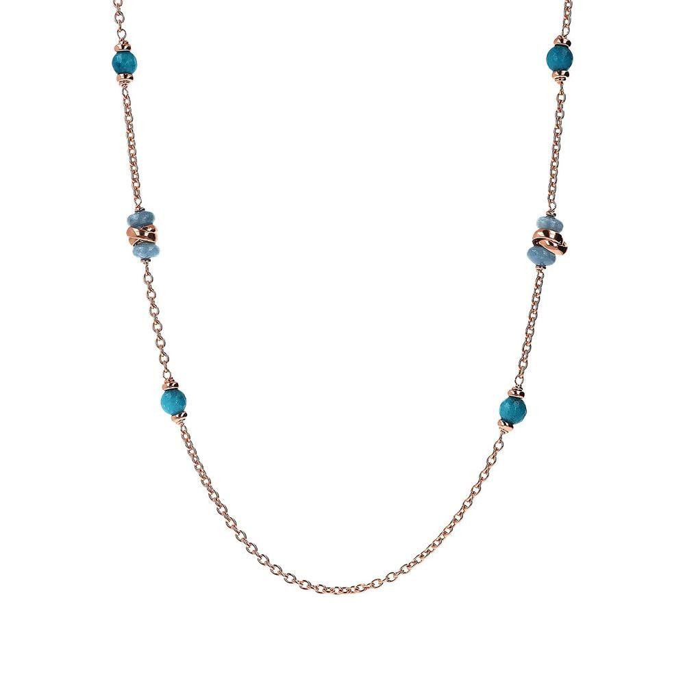 Collana Bronzallure Preziosa Lunga Catena Rolo con Maglie Intrecciate e Pietre Naturali