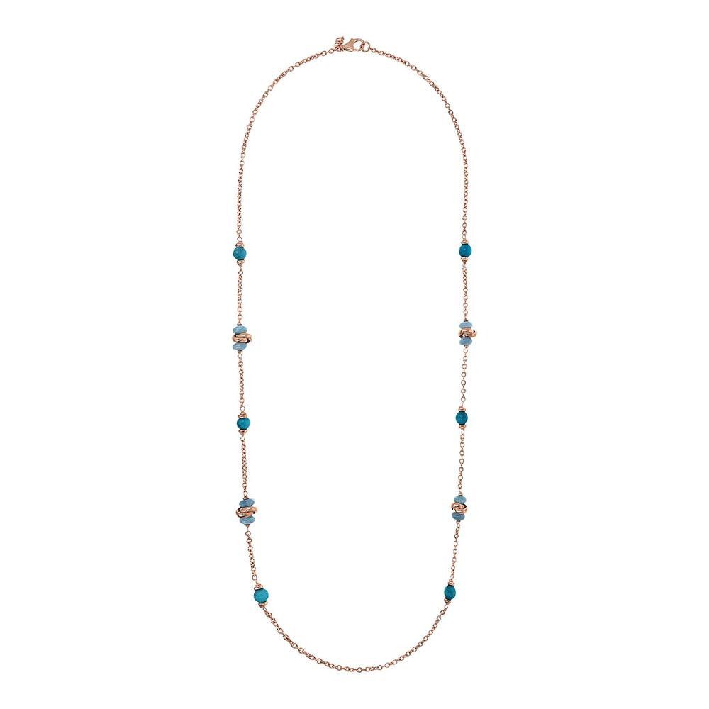 Collana Bronzallure Preziosa Lunga Catena Rolo con Maglie Intrecciate e Pietre Naturali