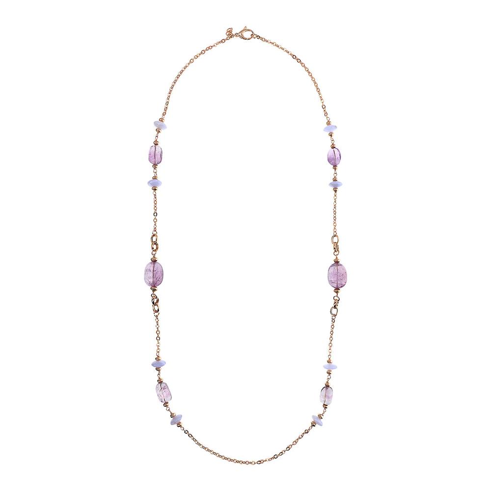 Collana Bronzallure Preziosa Lunga Catena Rolo con Rondelle e Pietre Naturali