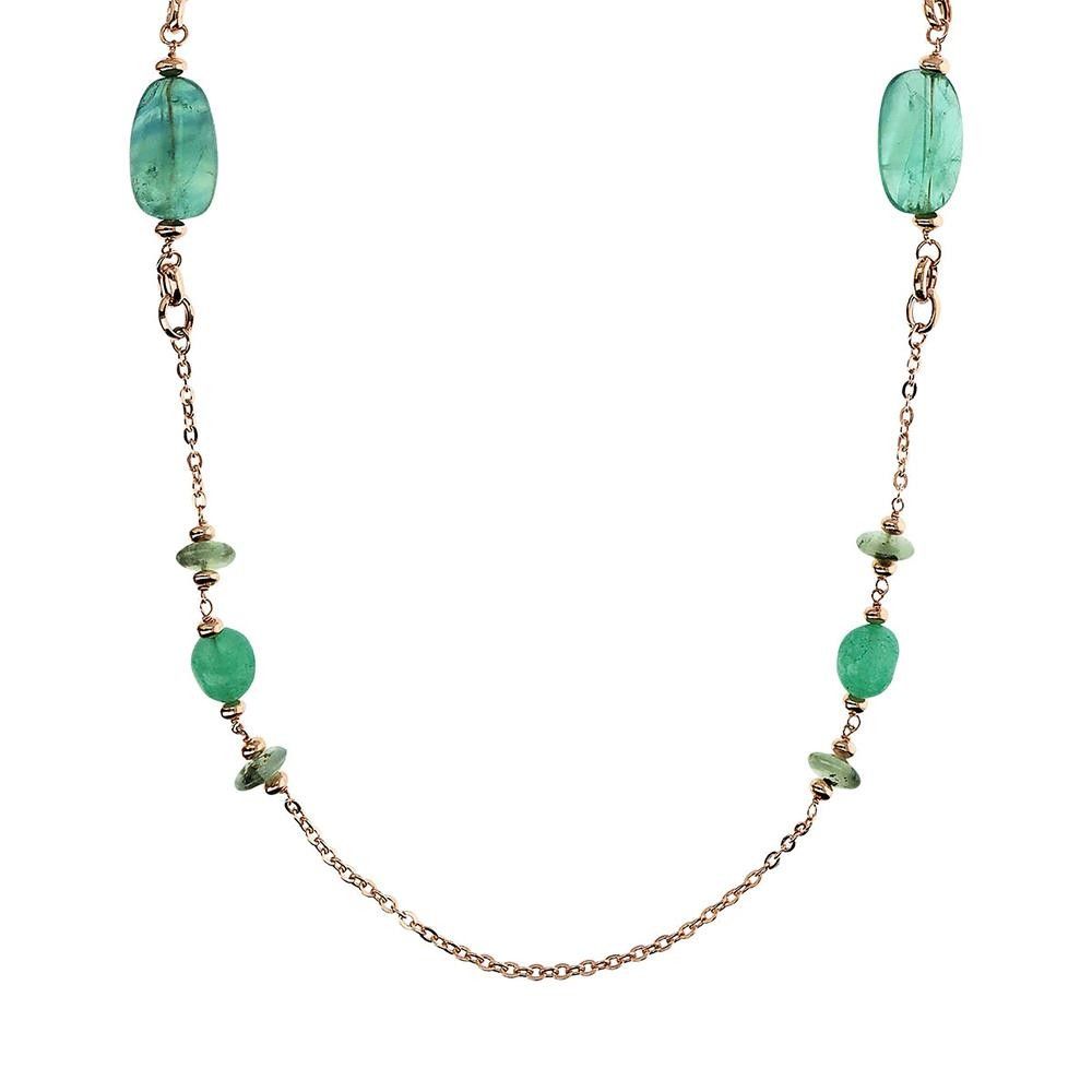 Collana Bronzallure Preziosa Lunga Catena Rolo con Rondelle e Pietre Naturali