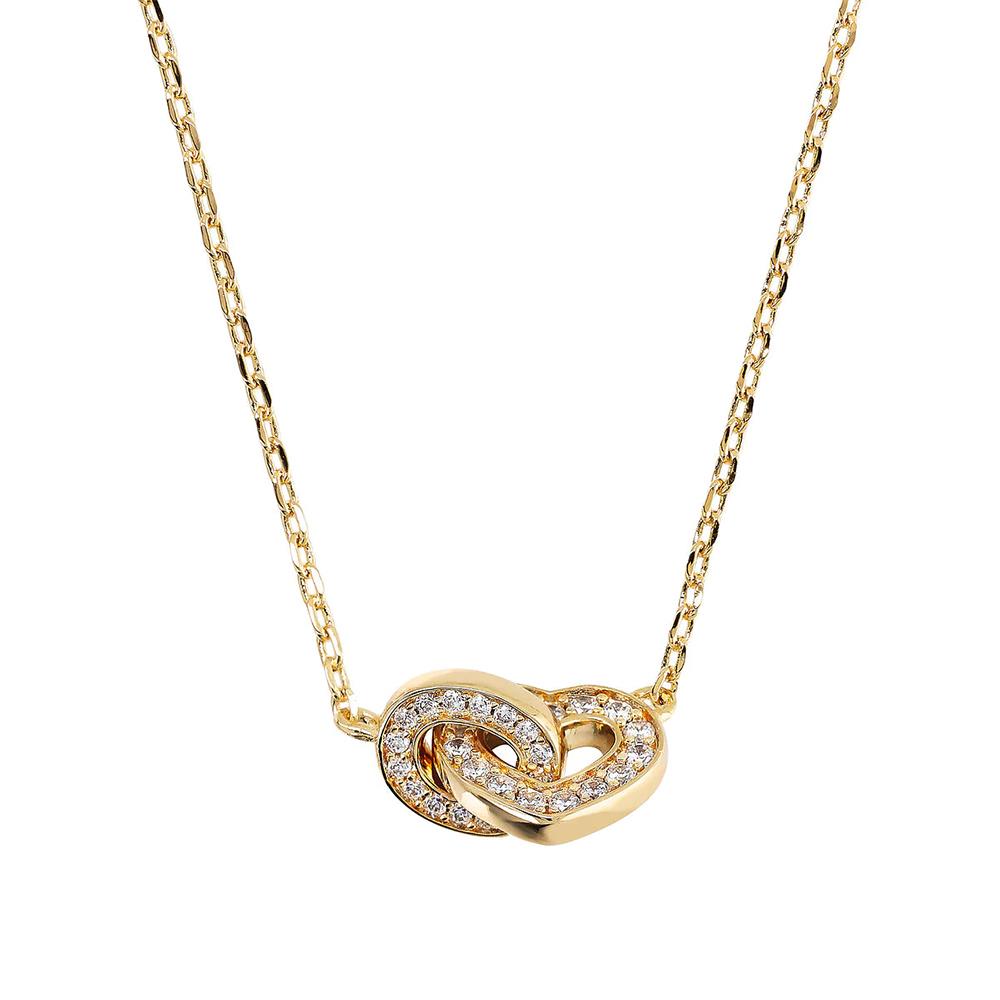 Collana Bronzallure San Valentino Golden Catena Forzatina con Doppio Pendente Pavé Cuore e Maglia Ovale