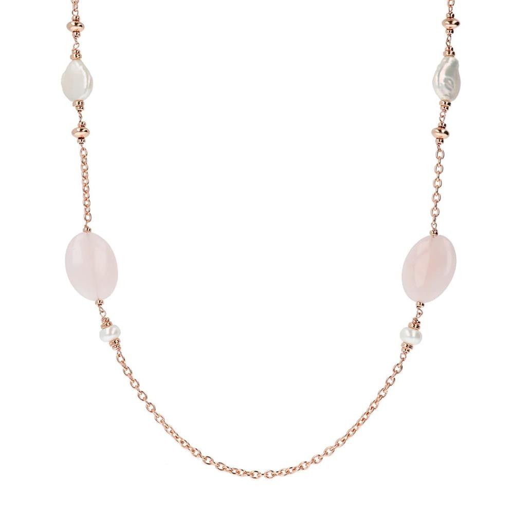 Collana Bronzallure Variegata con Perle e Quarzo Rosa