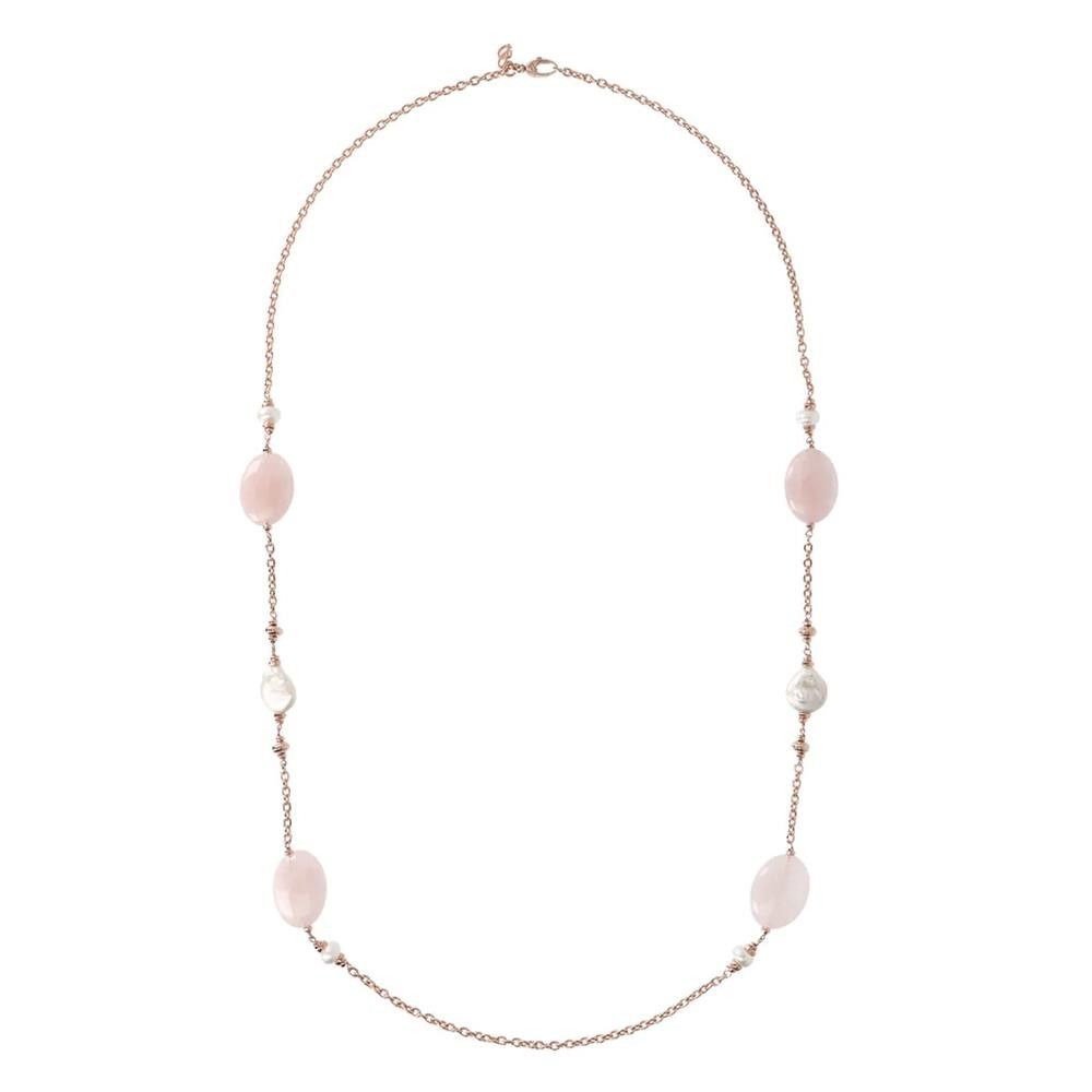 Collana Bronzallure Variegata con Perle e Quarzo Rosa