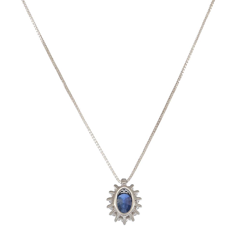 Collana Cardinale in Oro Bianco 18 Kt Diamanti e Zaffiro Blu
