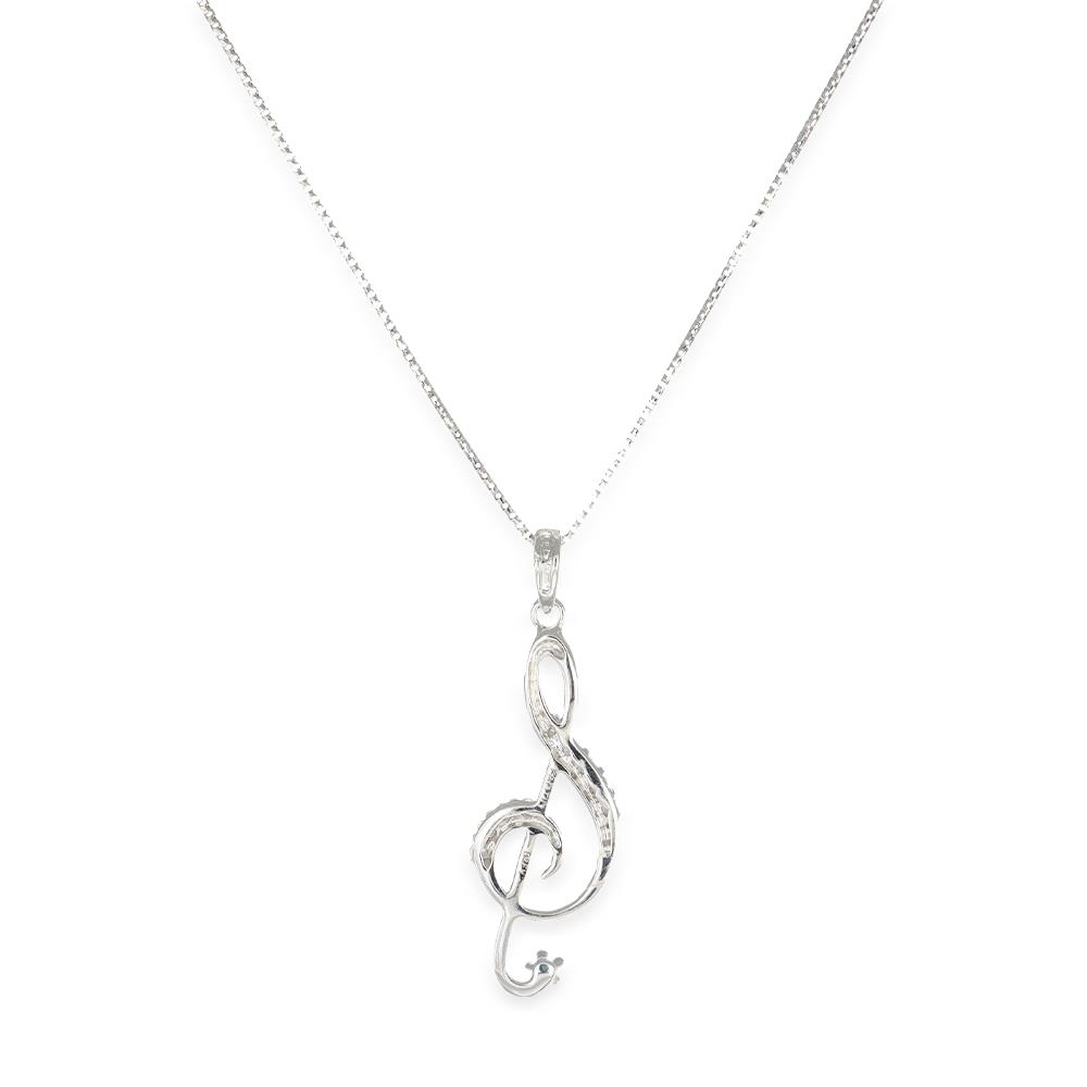 Collana Chiave di Violino in Oro Bianco 18 Kt e Cubic