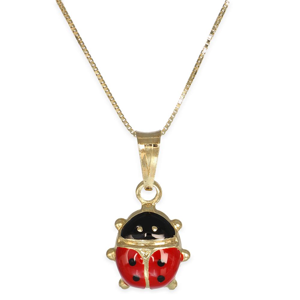 Collana Coccinella in Oro Giallo 18 Kt con Smalto Nero Rosso