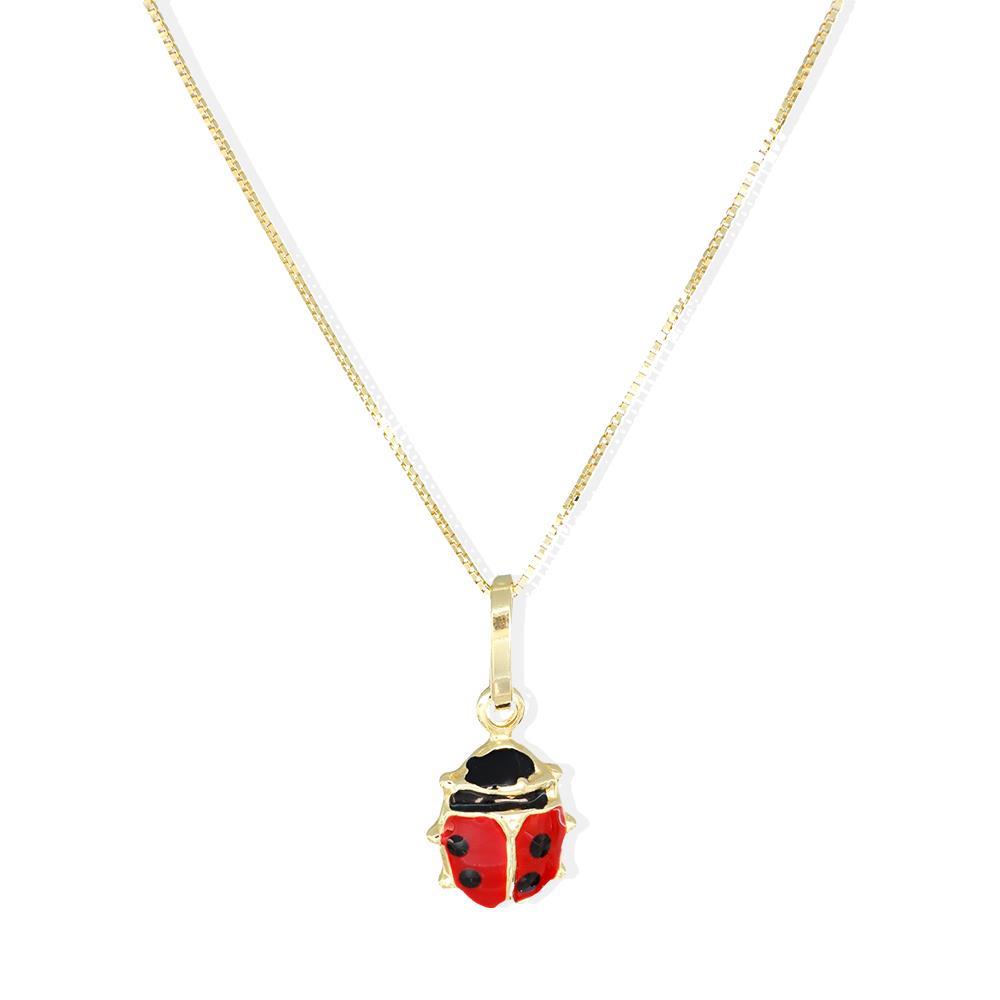 Collana Coccinella in Oro Giallo 18 Kt con Smalto Nero Rosso