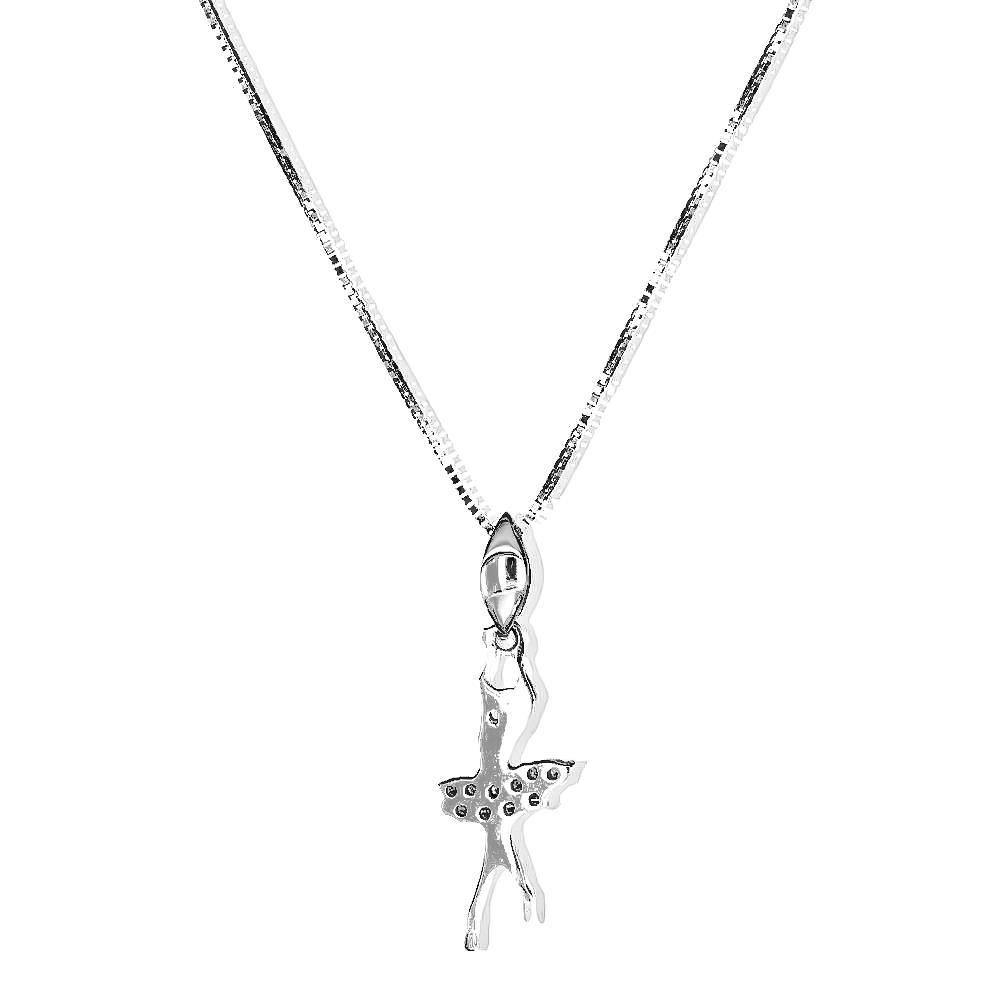 Collana con Ballerina In Oro Bianco 18 Kt e Cubic Bianca