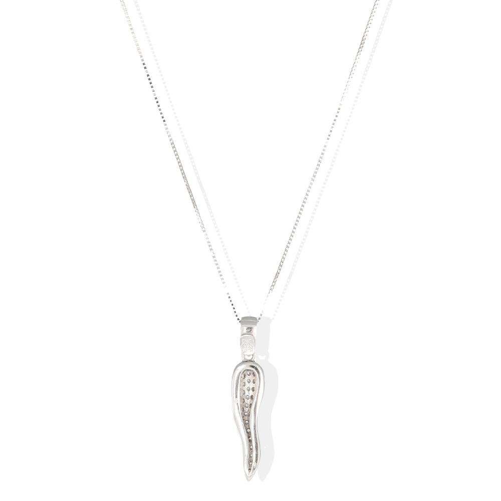 Collana con Cornetto in Oro Bianco 18 Kt e Cubic Bianca