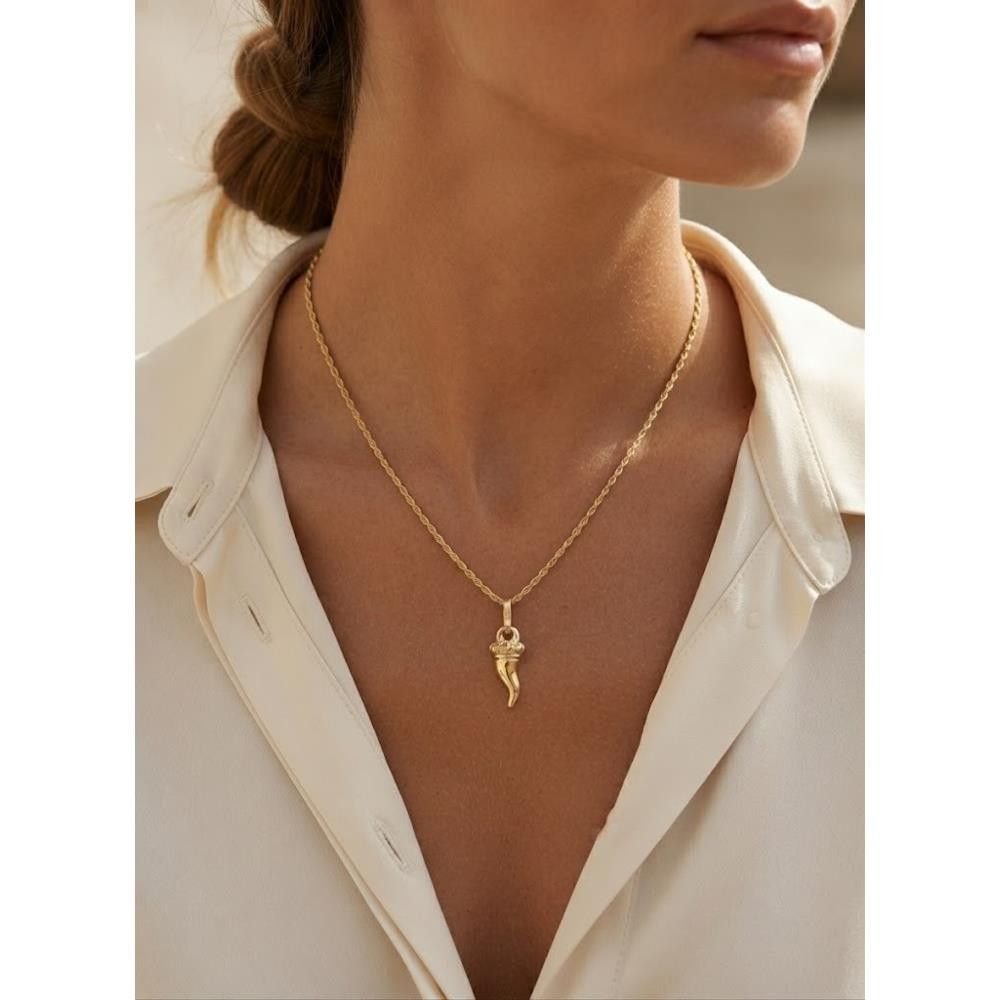 Collana con Cornetto Portafortuna in Oro Giallo 18 Kt