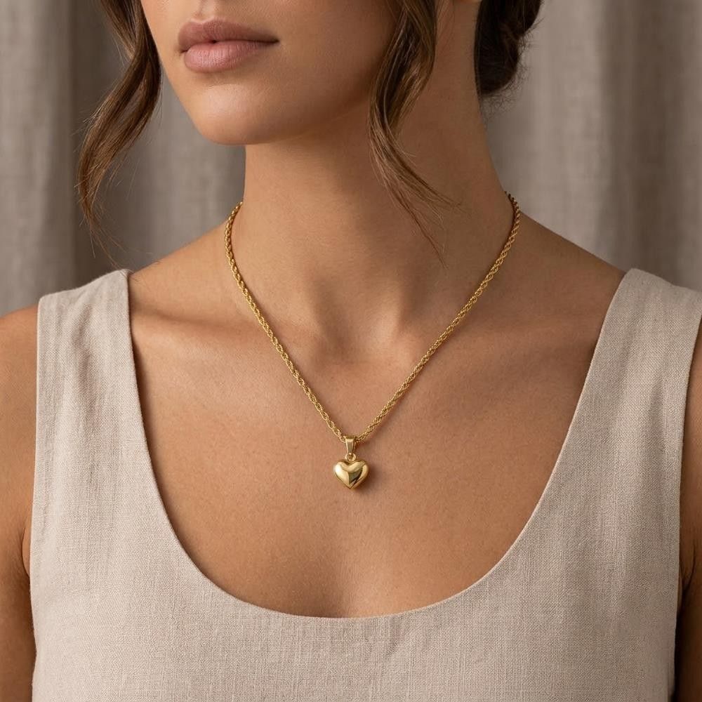 Collana con Cuore Bombato in Oro Giallo 18 Kt