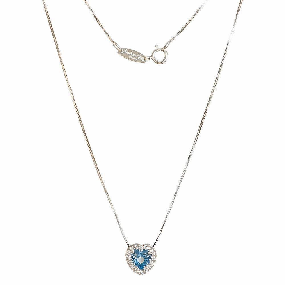 Collana con Cuore In Oro Bianco 18 Kt Cubic e Acquamarina