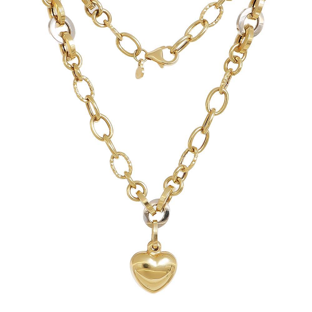 Collana con Cuore in Oro Giallo e Bianco 18 Kt