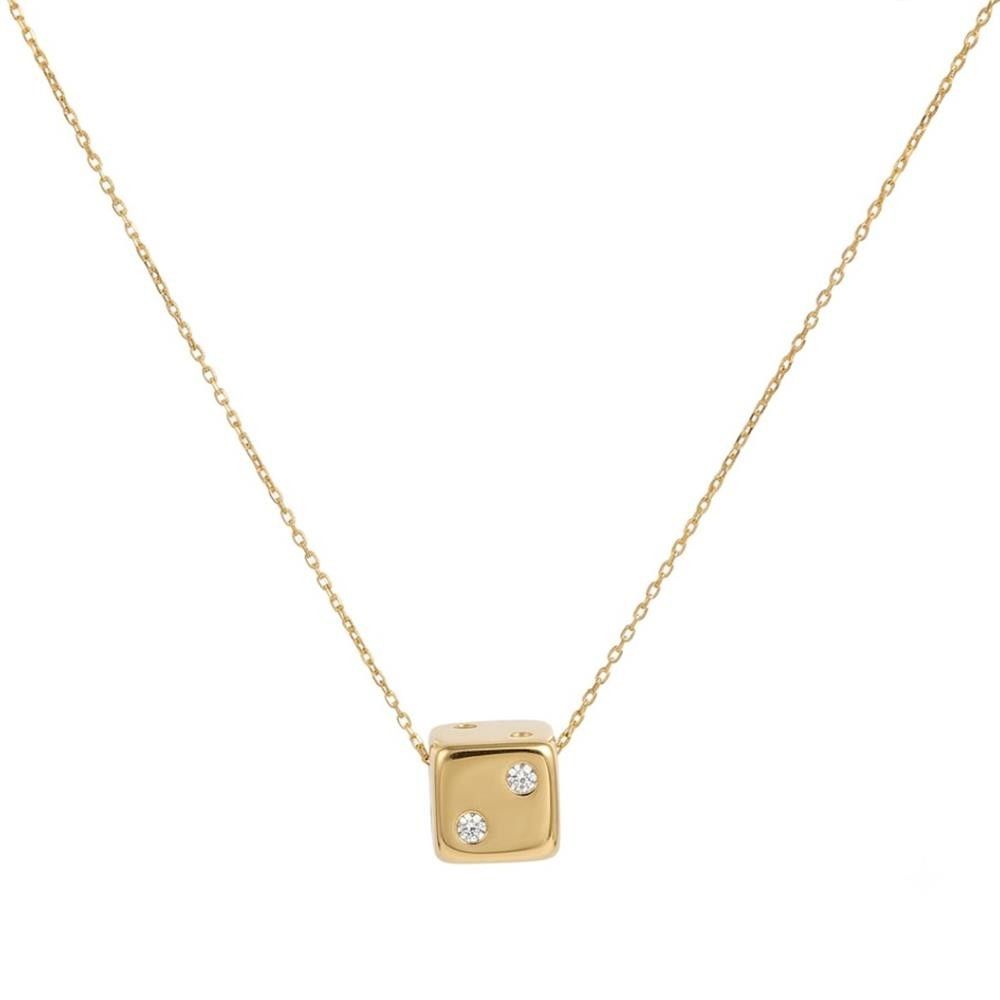 Collana con Dado in Oro Giallo 18 Kt e Cubic Bianca