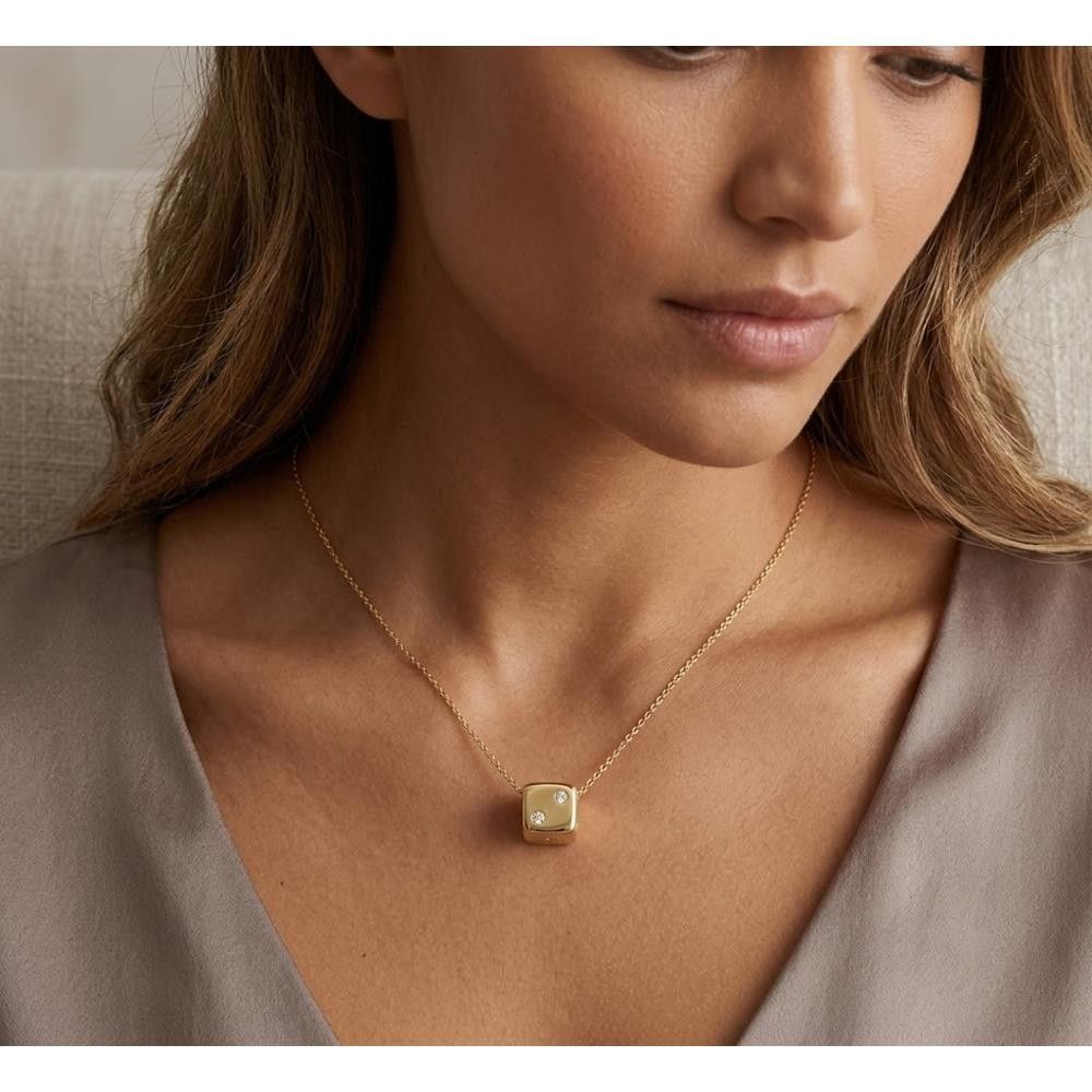 Collana con Dado in Oro Giallo 18 Kt e Cubic Bianca